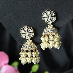 Jazz and Sizzle Gold-Plated Kundan Contemporary Drop Earrings-image-93
