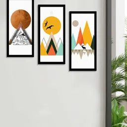 Art Street Set Of 3 White & Yellow Geometric Theme Framed Paintings-25
