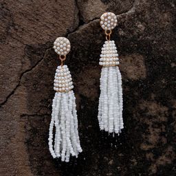 Bellofox Gold-Toned & White Beaded Tasselled Drop Earrings-image-29