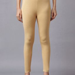 KEX Women Pack of 2 Red & Beige Solid Cotton Ankle-Length Leggings-image-32