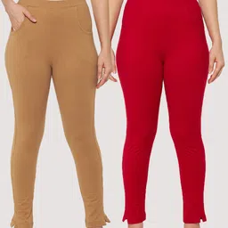 Clora Creation Women Pack Of 2 Solid Cotton Ankle-Length Leggings-image-65