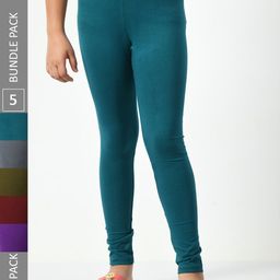 BAESD Girls Pack Of 5 Ankle-Length Cotton Lycra Leggings-image-62