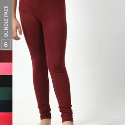 BAESD Girls Pack Of 6 Super Soft Churidar Length Leggings-image-99