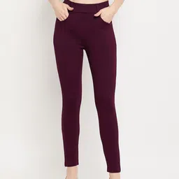Clora Creation Women Burgundy Solid Regular Fit Jeggings-image-8