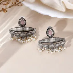 DASTOOR Silver-Plated Contemporary Drop Earrings-5