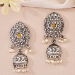 DASTOOR Silver-Plated Contemporary Oxidised Jhumkas-image-87