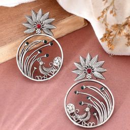 DASTOOR Oxidised Silver Plated Drop Earrings-image-15
