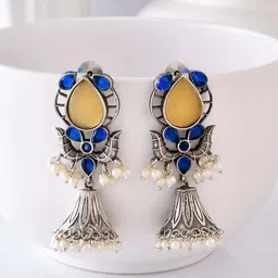 DASTOOR Silver-Plated Dome Shaped Jhumkas-picture-39
