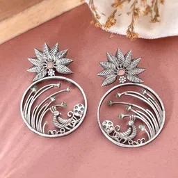 DASTOOR Silver-Plated Oxidised Drop Earrings-image-58