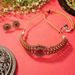 Niscka Gold-Plated Necklace With Earrings Set-16