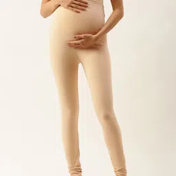 Blush 9 Maternity Women Beige Solid Maternity Leggings-image-2