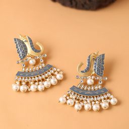CELEBRAVO Brass-Plated Kundan-Studded Drop Earrings-image-97