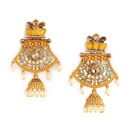 Anouk Gold-Plated & White Artificial Stones And Beads Teardrop Shaped Drop Earrings image 2