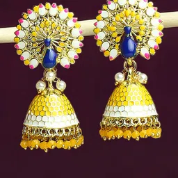 OOMPH Beads Beaded Peacock Shaped Enamelled Meenakari Jhumkas-52