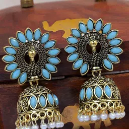 Crunchy Fashion Gold Plated Peacock Shaped Jhumkas Earrings-image-86