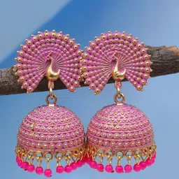 Crunchy Fashion Gold Plated Peacock Shaped Jhumkas Earrings-image-9