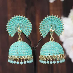 Crunchy Fashion Gold Plated Peacock Shaped Jhumkas Earrings-picture-32