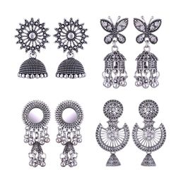 MEENAZ Set Of 4 Silver-Plated Stainless Steel Peacock Shaped Jhumkas-image-107
