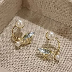Krelin Gold-Plated Stainless Steel Beads Beaded Leaf Shaped Studs Earrings-image-87