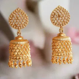 Jazz and Sizzle Gold Plated Artificial Stones and Beads Dome Shaped Jhumkas-16