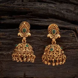 Kushal's Fashion Jewellery Gold-Plated Stone Studded Dome Shaped Jhumkas-49