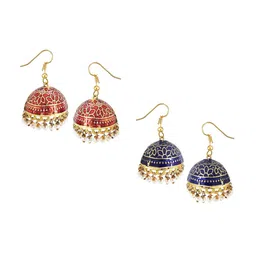 FEMMIBELLA Set Of 2 Gold Plated Dome Shaped Jhumkas Earrings-45