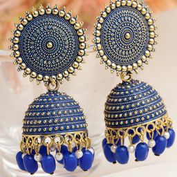 Moedbuille Gold-Plated Beaded Dome Shaped Jhumkas Earrings-image-46