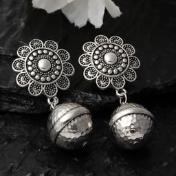 PANASH Silver-Plated Floral Drop Earrings-14