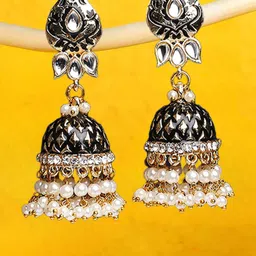 OOMPH Black Floral Jhumkas Earrings-24