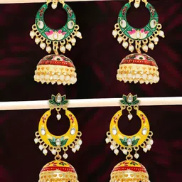 OOMPH Set of 2 Dome Shaped Jhumkas Earrings-92