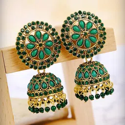 Zoey Gold Plated Stone Studded & Beaded Dome Shaped Jhumkas-image-64