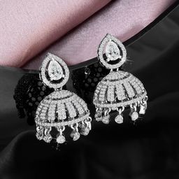 Peora Silver-Plated Cubic Zirconia Studded Dome Shaped Jhumkas-image-16