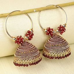 Keviv Gold-Plated Beaded Dome Shaped Jhumkas-image-15