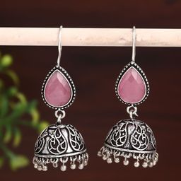 Anvik Silver-Plated Stone Studded Teardrop Shaped Jhumkas-50