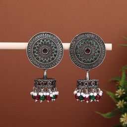 Anvik Silver-Plated Oxidised Contemporary Jhumkas-65