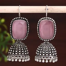 Anvik Silver-Plated Oxidised Contemporary Jhumkas-10