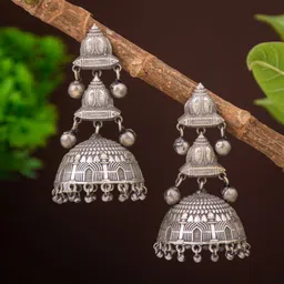 Anvik Silver Plated Contemporary Oxidised Jhumkas-29