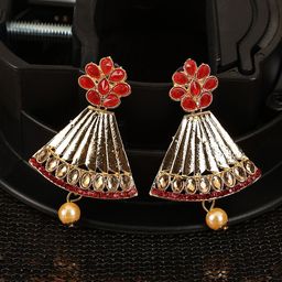 ANIKAS CREATION Gold Plated Triangular Shape Stone Jhumkas image 1