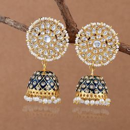 DASTOOR Brass-Plated Contemporary Jhumkas Earrings-image-12
