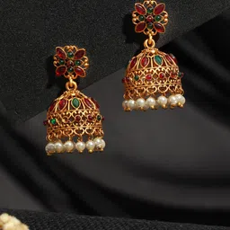 Saraf RS Jewellery Gold-Plated Contemporary Jhumkas Earrings-58