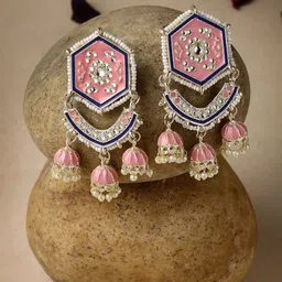 Sukkhi Gold Plated Beaded Meenakari Jhumkas-image-79