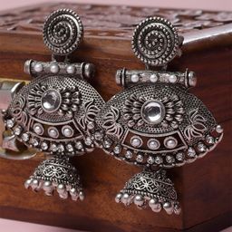 KARATCART Silver-Plated Contemporary Jhumkas Earrings-54