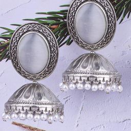 GRIIHAM Silver-Plated Stainless Steel Contemporary Jhumkas-image-25