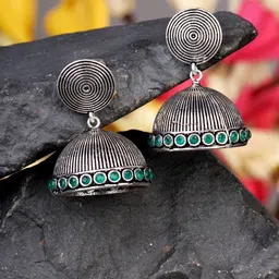 Saraf RS Jewellery Silver Plated Oxidised Contemporary Jhumkas Earrings-18