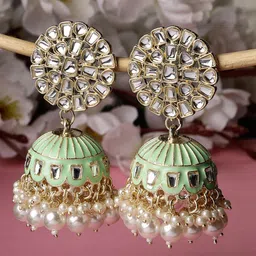 Sukkhi Gold Plated Kundan Studded Meenakari Jhumkas-1