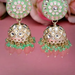 Sukkhi Gold Plated Dome Shaped Kundan Studded Enamelled Jhumkas-70