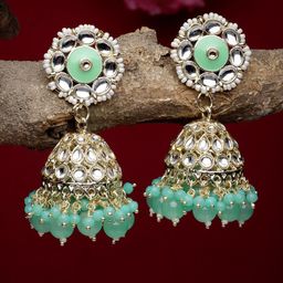 Sukkhi Gold-Plated Kundan-Studded Dome Shaped Jhumkas-4