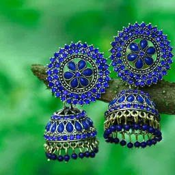 MEENAZ Gold-Plated Dome Shaped Beaded Jhumkas-13