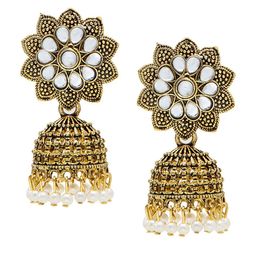 Shining Jewel - By Shivansh White & Gold Toned Antique Jhumka-image-32