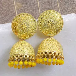 Crunchy Fashion Yellow Contemporary Jhumkas Earrings-picture-19